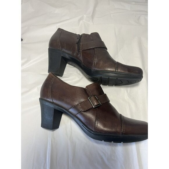 Clarks Bendables Brown Leather Zip Buckle Heel Cap Toe Loafer 80463 Sz 8.5 M - Picture 6 of 13